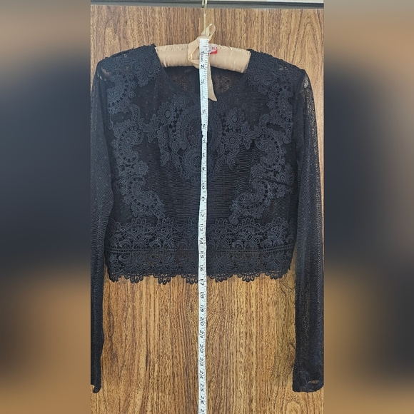 Sheer Boho Lace & Mesh Blouse Polka Dots & Embroidery Whimsigoth Size S Stretch - Picture 4 of 6